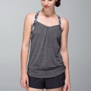 Lululemon Athletica Rest Less Gray Floral Drawstring Tank with Bra Size 8